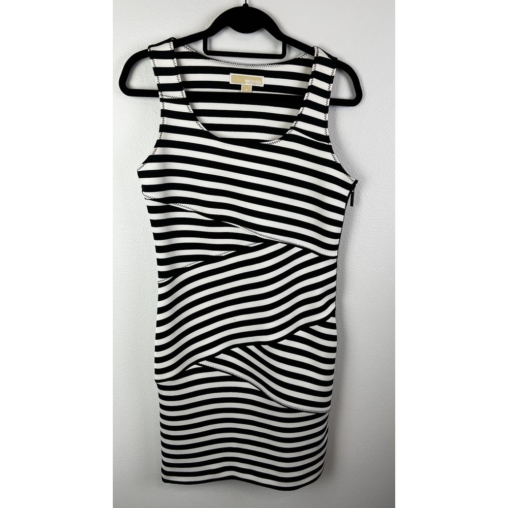 Michael Michael Kors Sleeveless Dress, Women's 8 Black/White Striped